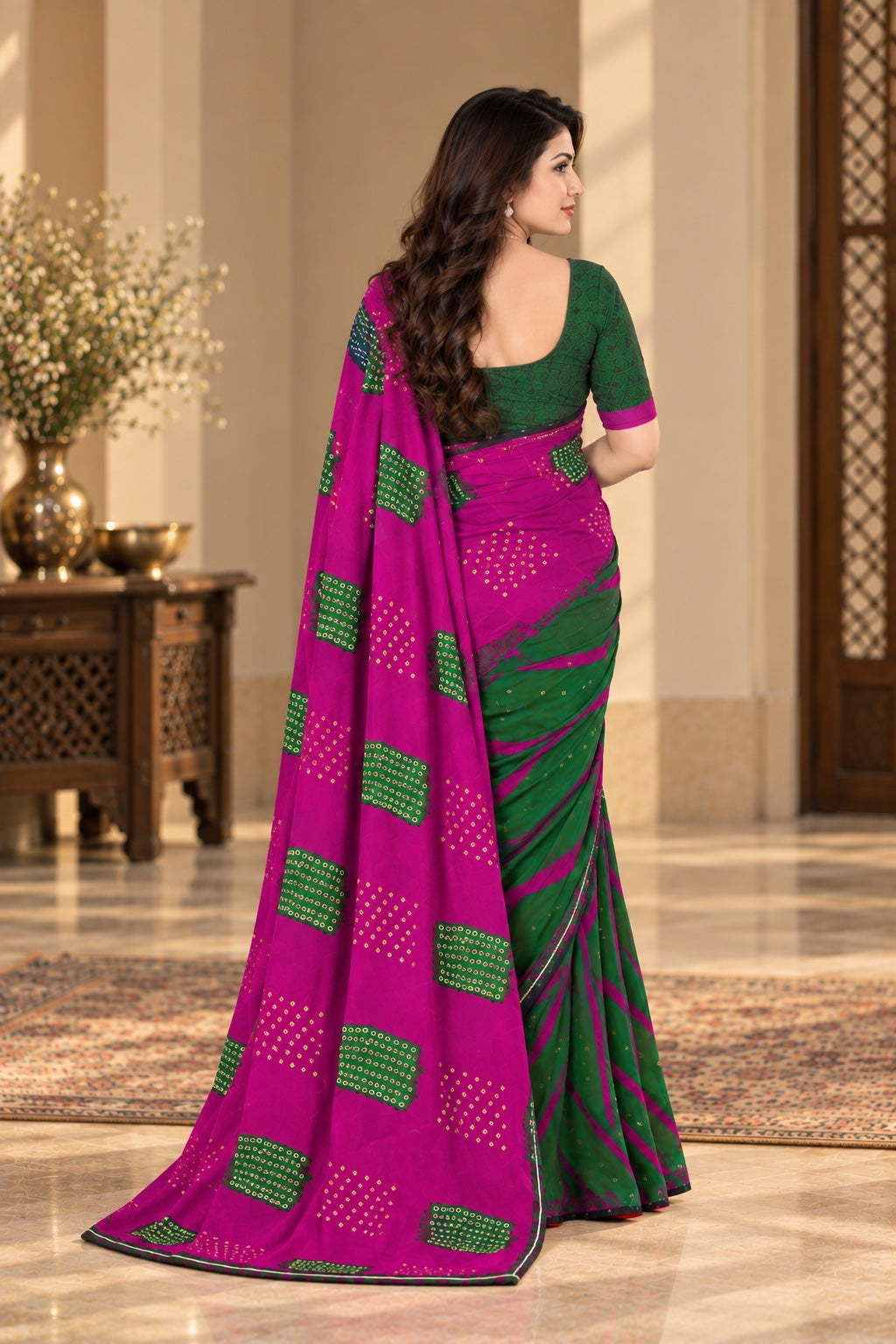 maayro Printed Bandhani Georgette Sarees, Pack of 2