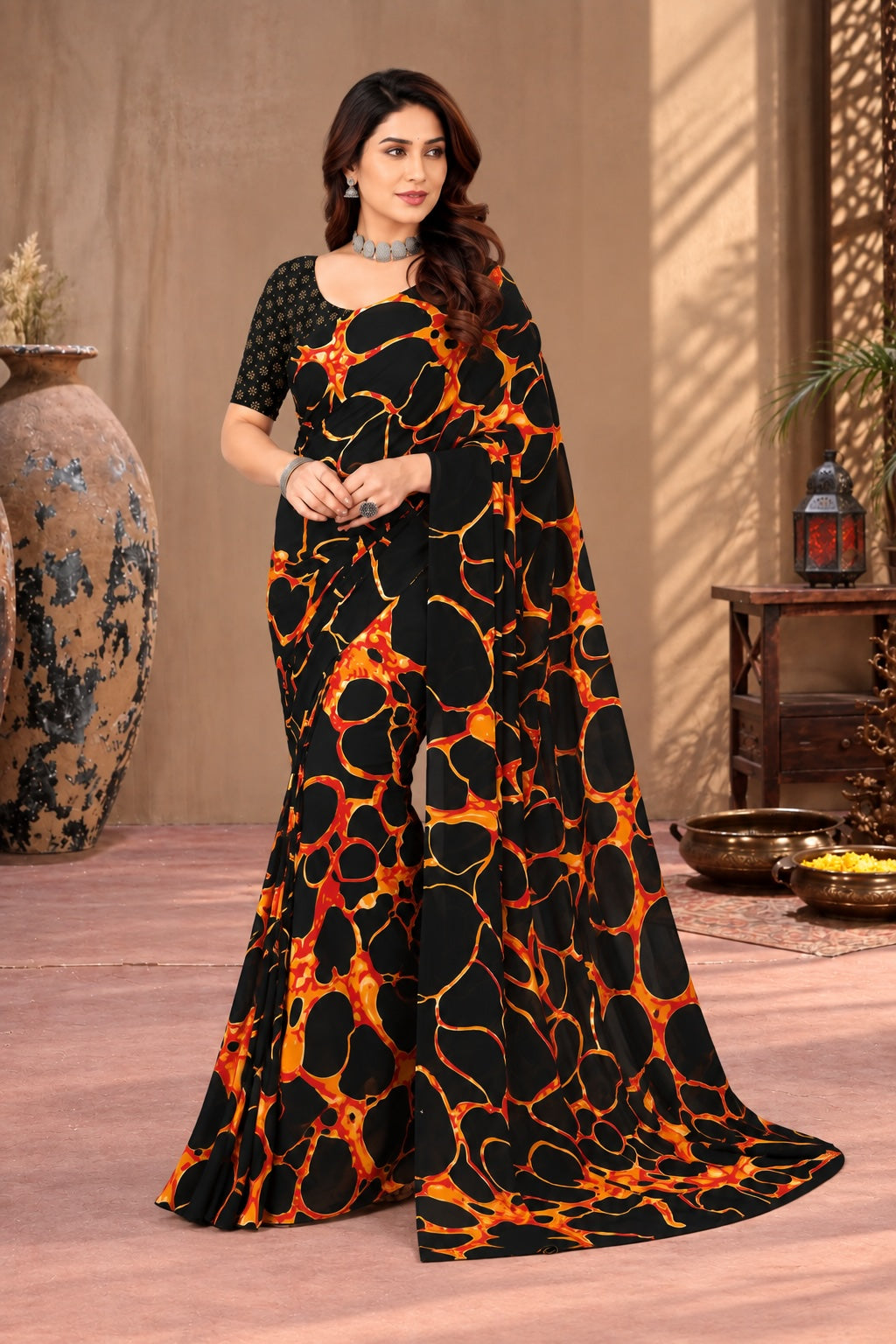 Tie-Dye Leheriya Poly Georgette Saree