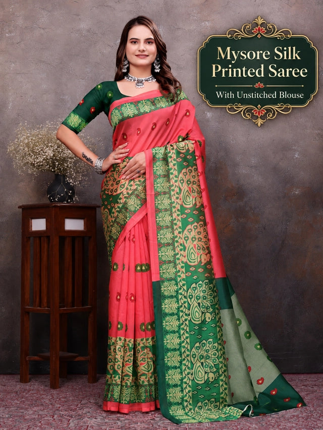 Printed Georgette Saree in Peach Colour Options