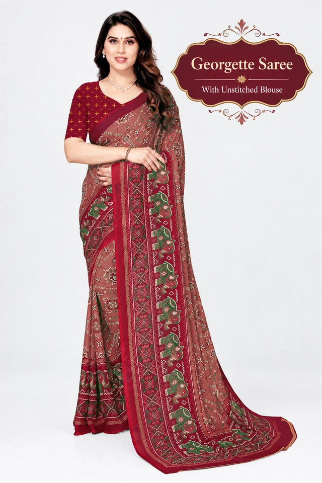 Aarika Patola Red Printed Georgette Saree