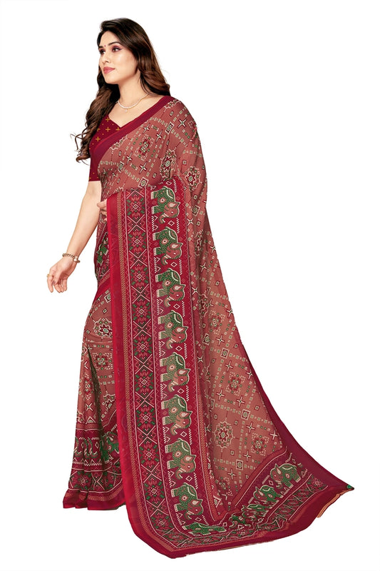 Aarika Patola Red Printed Georgette Saree