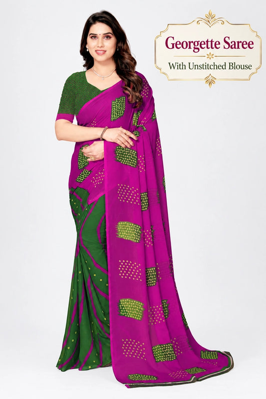 Kanooda Prints Green Rani Printed Georgette Saree