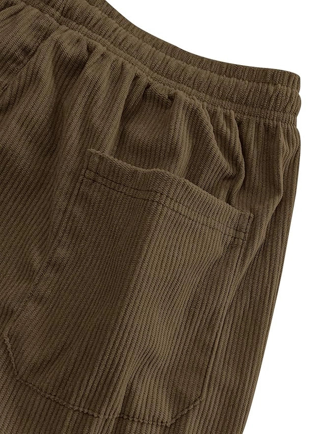 Mens Corduroy Casual Pants Loose Fit Wide Leg Pants Straight Elastic Waist
