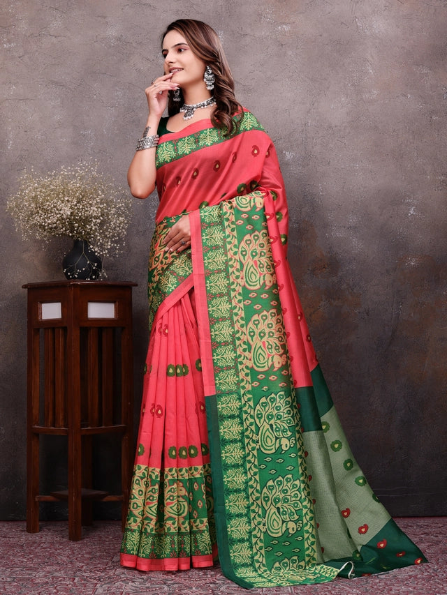 Printed Georgette Saree in Peach Colour Options