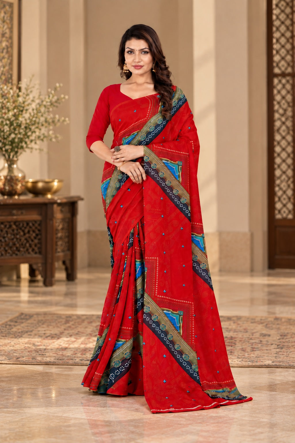 maayro Printed Bandhani Georgette Sarees, Pack of 2