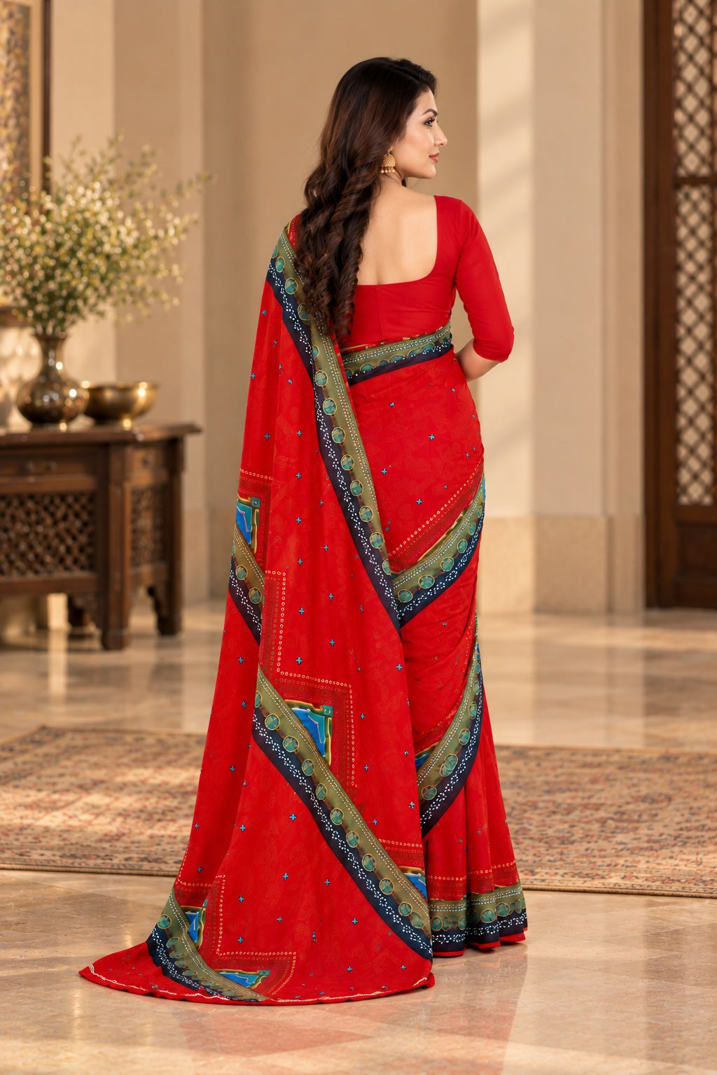 maayro Printed Bandhani Georgette Sarees, Pack of 2